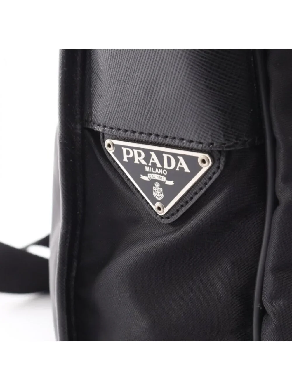 Prada Shoulder Bag to Line Guru Logo Black Nylon Saffiano Leather to